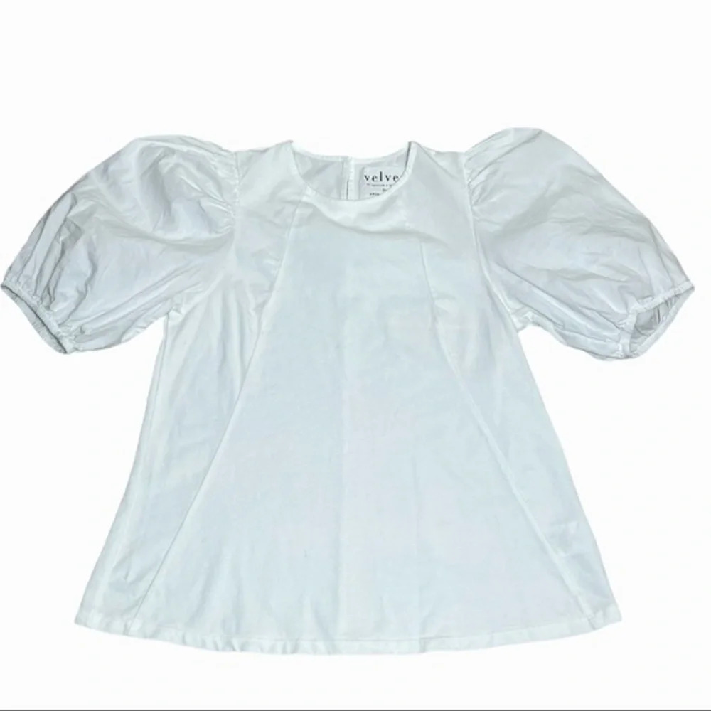 Velvet by Graham & Spencer for Anthropologie Miki Puff Sleeve White Top XS - Picture 7 of 10